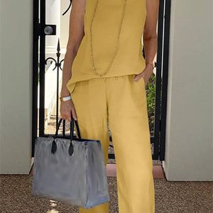 Zanzea katoen matching sets vrouwen casual mouwloze broekbeen broek broek sets retro massieve baggy pakken zomer oversized 2pcs 220602