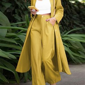 Zanzea Fashion Long Sleeve Shirt 2pc Suits Autumn matching Solid Loose Pant Sets Casual Wide Leg broek Oversized 220707