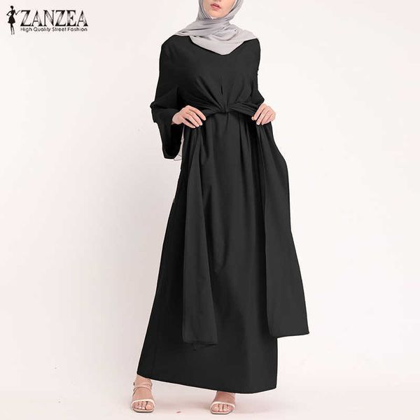 Zanzea Vestidos musulmanes Eid Mubarak Kaftan Dubai Abaya Turquía Moda Hijab Vestido Islam Ropa Maxi Sundress para mujeres Vestidos Y0823