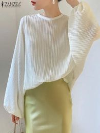 Zanzea Office Vintage Long Bat Sleeve Blouses 2023 Fashion Women Pleits Chic Shirts Autumn Solid Elegant Top Round Neck Tunic 240521