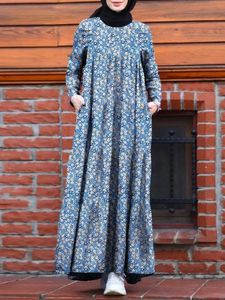 Zanzea rétro Dubai Abaya Turquie Hijab Robe Femmes Vintage Floral Imprimé maxi Sundress Summer Summer Long Manche Long Kaftan Muslim Vestido 240422