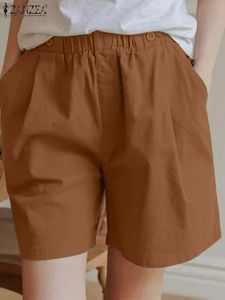Zanzea Summer Streetwear Dames Casual Shorts Taille Drawtring Pantalon Pockets Comfy Elastic Losse broek 240403