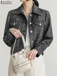 ZANZEA Vintage Tweed manteaux vestes courtes mode coréenne automne revers mince décontracté bureau dame simple boutonnage vêtements d'extérieur 240112