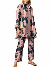 Zanzea Mujeres Pantalones casuales Conjuntos Trajes de gran tamaño Fi Impreso LG Manga Blusa Pantalón de pierna ancha Streetwear Loungewear Set Traje 44IQ #