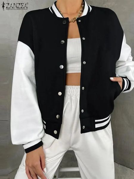 ZANZEA femmes Colorblock Baseball veste Bomber automne rue manteaux Chic Hip Hop manteau décontracté ample collège Style vêtements d'extérieur 240229