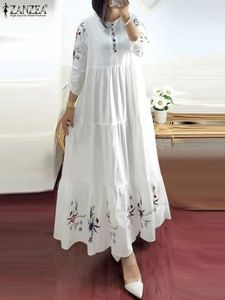 Zanzea Femmes Elegant 34 SHEEVE MUSHER MUSLUME MAXI Long Vestidos Isiamic Robe Bohemain Eid Mubarek Sundress Turkey Abaya Kaftan 240326