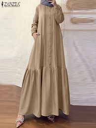 ZANZEA femmes mode Robe musulmane surdimensionné printemps Robe d'été à manches longues Maxi robes Robe Eid Mubarek Abaya vêtements islamiques 240308
