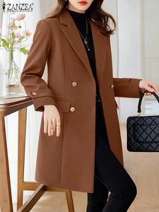 ZANZEA femmes revers col Long Blazer élégant manteau automne mode chaud manches veste décontracté bouton hiver vêtements d'extérieur 240305