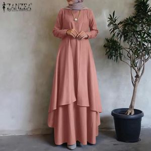 ZANZEA femmes musulmanes Maxi robes à manches longues ourlet irrégulier robe longue ample dubaï turquie Abaya Hijab robe d'été caftan 240229