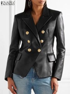 ZANZEA femmes veste en cuir PU automne boutons mince Blazer Vintage à manches longues manteau décontracté revers col solide travail vêtements d'extérieur 240117
