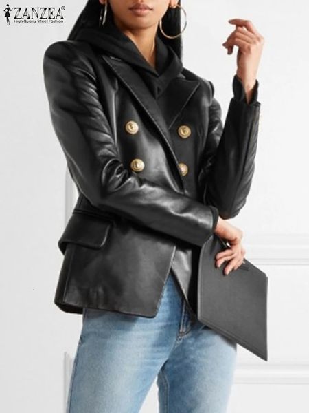 Zanzea Femmes Pu Leather Veste d'automne Blazer Blazer Vintage à manches longues Collier de revers de mode Office Office Extérieur 240226