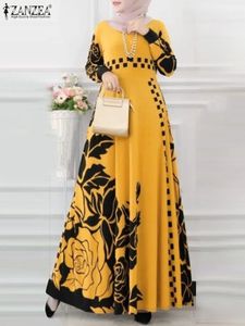 Zanzea Women Spring Maxi Vestido Vintage Casual Vintage Long Floral Floral Sundress Tapá islámico Muslim Abaya Hijab Vestido 240508
