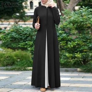 ZANZEA VROUWEN Spring moslimjurk Kaftan geplooide jurk Abaya Marokko lange maxi jurk Casual Crew Neck Long Maxi Robe S 240415