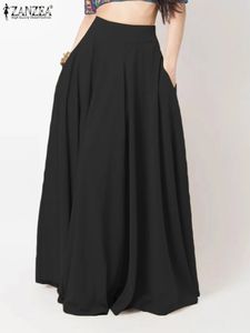 Zanzea vrouwen lente zonsondergengooier mode maxi rokken elegant lang feestvestidos vrouwelijke hoge taille massief gewaad faldas saia 240410