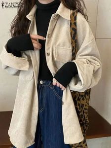 ZANZEA Vrouwen Vintage Uitloper Koreaanse Mode Losse Allmatch Jassen Corduroy Casual Harajuku Lange Mouw Jas Streetwear 240124