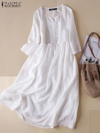 Zanzea Femmes Robe de plage blanche solide Summer Aline Half mangeve Shirt Casual Loose Pocket Sundress Holiday Baggy Long Robe 240518
