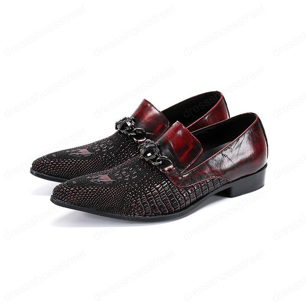 Zapatos Hombre Robe de mariée de luxe Mens en cuir italien Shoes pointues à bout de chaussures de bureau de bureaux rouge Claret rouge