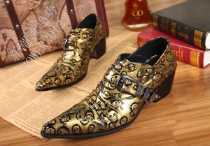 2019 Zapatos Hombre Rock gouden man schoenen schedels puntschoen man lederen schoenen persoonlijkheid man's schoenen, vrijetijdsschoenen goud / zwart, EU38-46