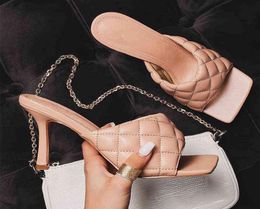 Zapatos punta cuadrada acolchados para mujer calzado con tacn de aguja zapatillas pu sandalias tacones couleur nègre2908936