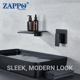 Zappo Matte Black Salle de bain Basin pour lavabo robinet cascade Baigneur Baignoir à eau froide Cold Sortille Mur