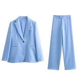 Produit zar Produit femme décontracté à bouton à bouton simple manteau pantalon de jambe droite Set 240423