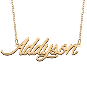 Addyson Naamketting Gouden Naamplaat Hanger voor Vrouwen Meisjes Verjaardagscadeau Kinderen Beste Vrienden Sieraden 18k Verguld roestvrij staal