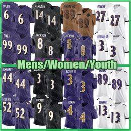 Zay Flowers Ed Reed 8 Lamar Jackson Maillot de football Odell Beckham Jr. Patrick Queen Mark Andrews Kyle Hamilton Justin Tucker Odafe Oweh Baltimores Raven Ray Lewis A01