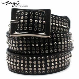 Zayg punk cuir homme et femme ceintures en métal rivets blanc noir véritable bouton de cuir de mode bracelets de boucle 3506