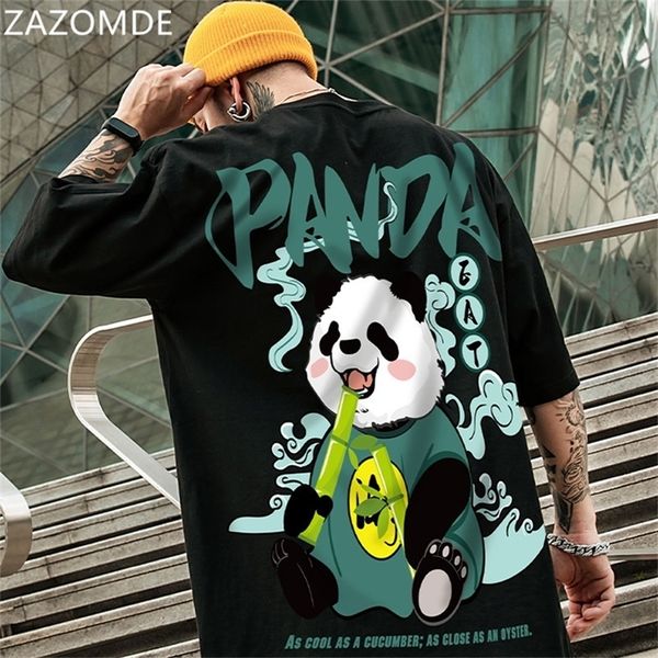 ZAZOMDE Hip Hop t-shirts T-Shirt Style chinois Panda Harajuku lâche hommes T-Shirt décontracté été surdimensionné mâle Punk vêtements 220707