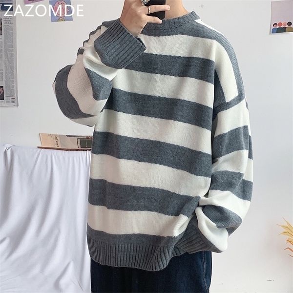 Zazomde Men Sweaters Pullover Turtleneck Plus Taille Taille Rayée Retro Nouveau Chic Chica Loisirs Harajuku Couples Loose Coups de couples 201106