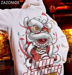 Zazomde Streetwear Sweates Men Sweatshirt Lion Dance Print Automne Sweat à capuche à manches longues à capuche Cool Pullover Swatchshirts Men L7605956