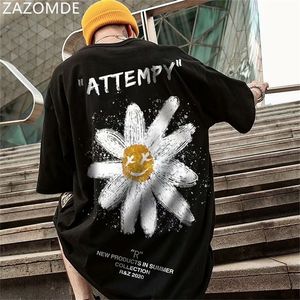 ZAZOMDE Zomer Mannen Big Size Paar Losse Casual Hip Hop T-shirt Cartoon Bloemen Afdrukken Tee High Street T-shirt Half mouw Top 220621