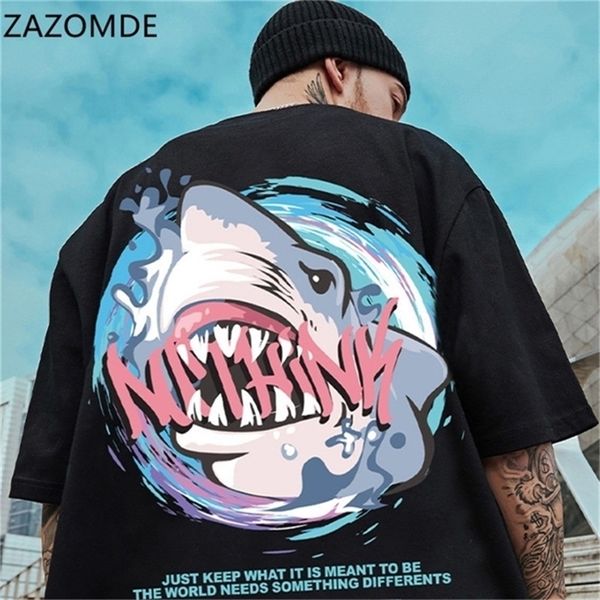 Zazomde camiseta verano medias mangas hip hop ins gran tiburón blanco moda streetwear parejas unisex tee tops tees m 5xl 220621