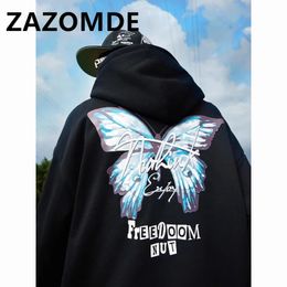 ZAZOMDE Invierno Hombres Hip Hop Sudadera Sudaderas Con Capucha Color Mariposa Jersey Con Capucha Algodón Negro Harajuku Sudadera Con Capucha Streetwear Hombres Sudadera Con Capucha 231226