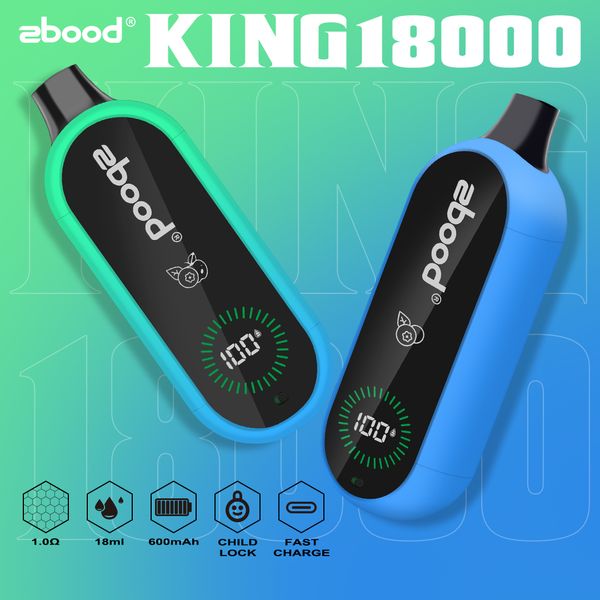 Zbood King 18000 Puff haute qualité vente chaude en gros OEM USA E Cgarette jetable Vape 12 saveurs cigarettes électroniques 2% 5% Nicotine affichage numérique vaper