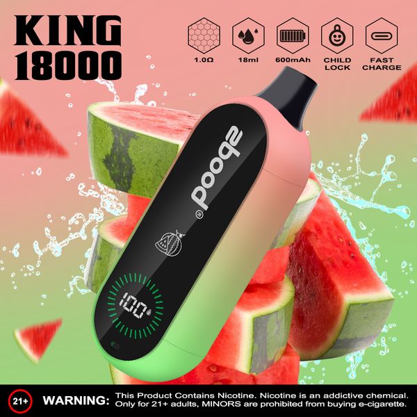 Zbood King 18000 inhalaciones con pantalla, fabricantes personalizados OEM recargables desechables, venta al por mayor, Vape electrónico