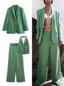 ZBZA – costume gilet et pantalon à jambes larges pour femmes, ensemble trois pièces, Blazer à la mode, Y2K, Sexy, Streetwear, Vintage, vert, 240127