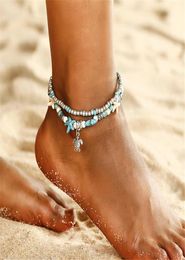 Zchlgr Vintage Perles de fruits de mer Turtle de mer pour femmes Bracelet de jambe de cheville multicouche
