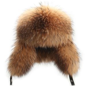 ZDFURS*Winter Men's 100% Real Real Silver Fox Fur Bomber Hat Raccoon Fur Ushanka Tapper Russian Man Hats Gaps Real Leather 231227