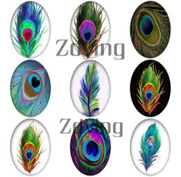 Zdying entier 1825mm forme ovale verre Cabochon paon plume dôme perles bijoux à bricoler soi-même faisant des résultats 10pcslot9425019