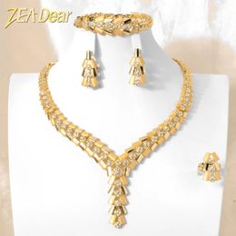 Zeadear Juego de joyas nupciales Nigeria Africana Zirconia 18K Gold Clebelace Pulsero Anillo de arete para mujeres Fiesta de bodas 240401