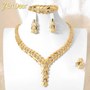 Zijou de mariée Zeadear Set Nigeria Africain Luxury Zirconia 18K Gold plaqué Neckace Bracelet Oreille de boucle pour femmes Party de mariage 240401