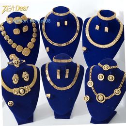 Zeadear Hot Selling Brazilië Goud Luxe Koperen Bruidssieraden Set Italiaanse Ketting Armband Oorbel Ring Vier Sieraden Sets