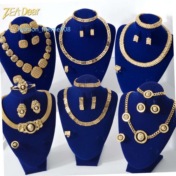 Zeadear vente chaude brésil or luxe cuivre ensemble de bijoux de mariée collier italien Bracelet boucle d'oreille bague quatre ensembles de bijoux