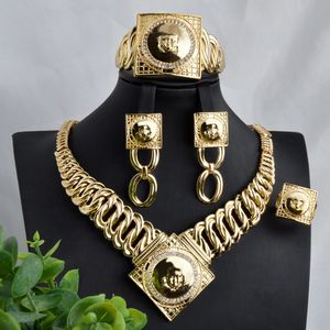 Zeadear Jewelry Sets for Women Icon Link Forma Gold Gold African Dubai Collar Pendientes Pulseras Anillo de joyas Regalo de boda 240425