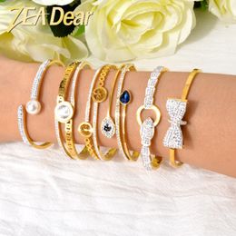 Zeadear Jewelry Pulsera de acero inoxidable Árbol de la vida Azules Azules Pearl Zircon Bowknot Turquía Boho Golden Bangle Gift 240423