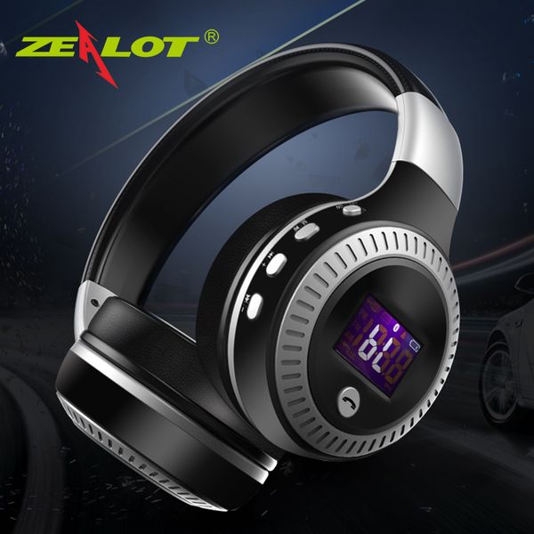 ZEALOT B19 Auriculares Pantalla LCD HiFi Bass Auriculares estéreo Auriculares inalámbricos Bluetooth con micrófono Radio FM Ranura para tarjeta TF Auriculares 6 unids / lote