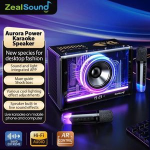 Zealsound Bluetooth-karaokemachine voor volwassenen Kinderen met twee draadloze microfoons Draagbare luidspreker met LED-verlichting voor feest 240102