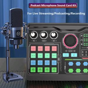 ZALSUNOUND Professionele podcast Microfoon SoundCard Kit voor PC Smartphone Laptop Computer VLOG Registratie Live Streaming YouTube
