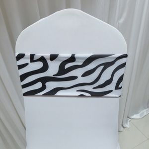 Bande de chaise en Spandex à motif imprimé zèbre, couleur blanc et noir, sans boucle, pour décoration de mariage, 100 pièces